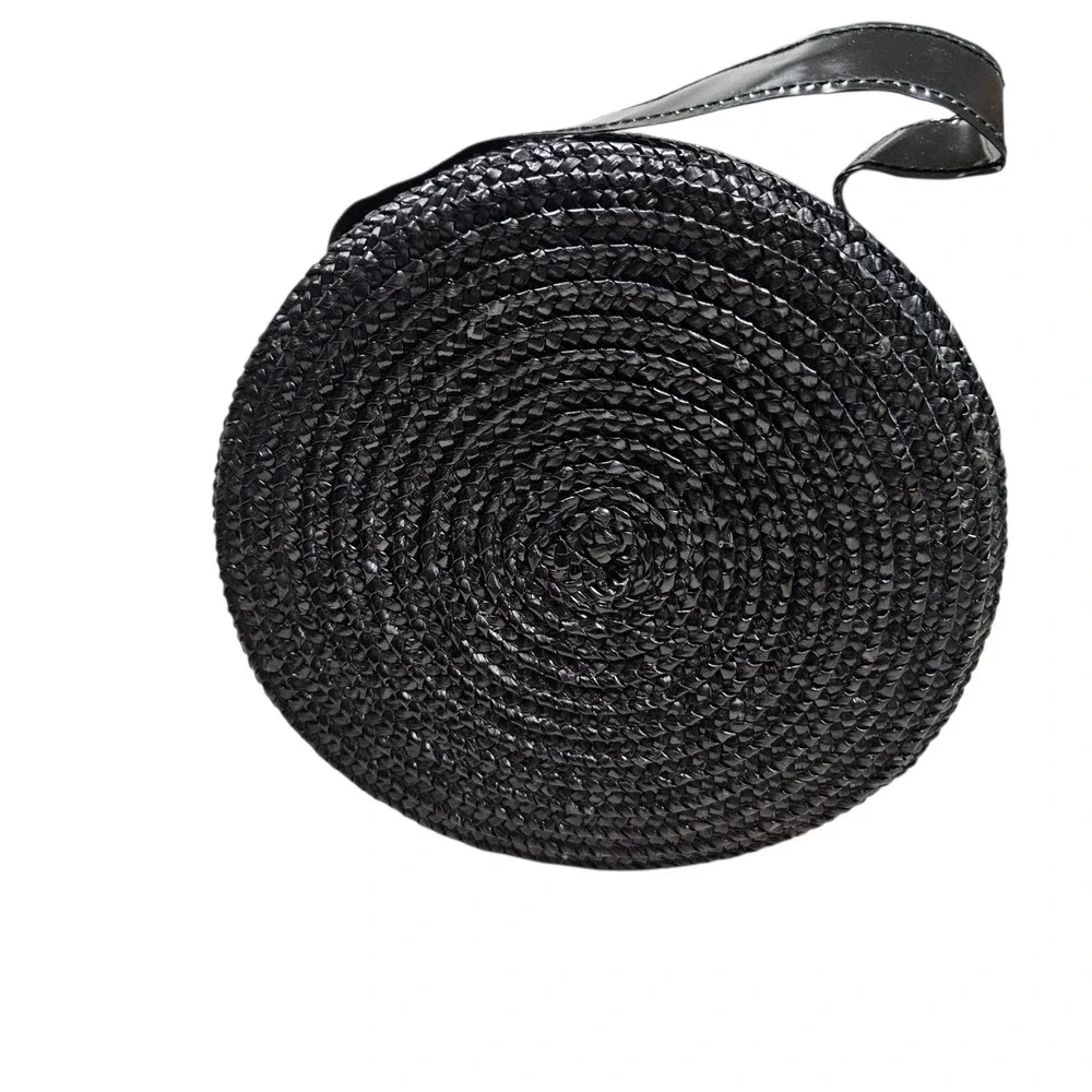 Sassy Black Round Straw Purse Daisy Flower Novelty Cute Small Handbag Satchel - Picture 2 of 9